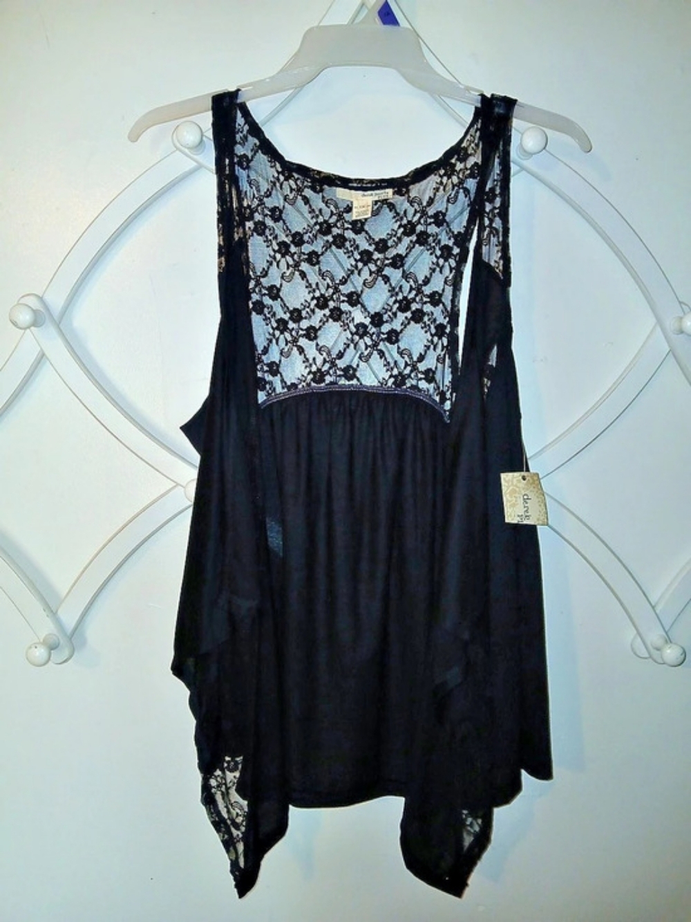 Derek Heart Black Lace Overlay Tank Top Swing Vest Size 1X NWT
